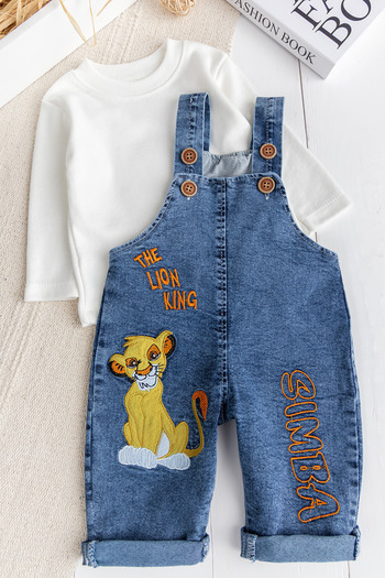 Babymod Baby Boy 2-Piece Denim Salopet Jumpsuit Set with Lion Figure