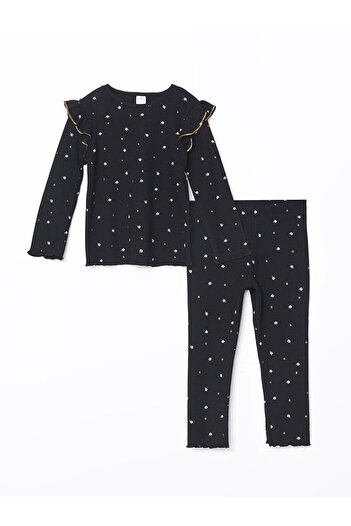 LC Waikiki Crew Neck Printed Blouse and Leggings for Girl - W4Ea69Z1 2-Piece Set
