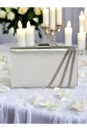 Ahenk Design Mother of Pearl Ecru Color Satin Cross Silver Crystal Stone Women's Evening Dress Bag Wedding Engagement Graduation
