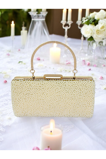 Wedding Fashion Evening Dress with Bible, Mother of Pearl Color Bridal Bag Portfolio Bag for Night
