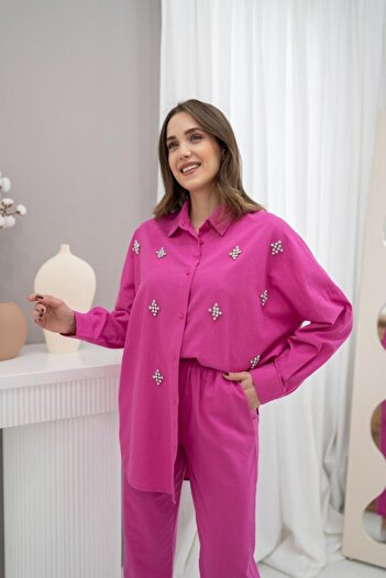Viyamo Fuchsia Classic Stone Linen Suit