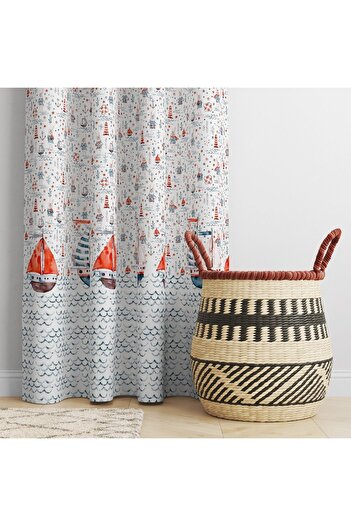 farbateks 2 Layer Pleated Ship Sailor - Sailor Design Children's Room Sunshade Background Curtain