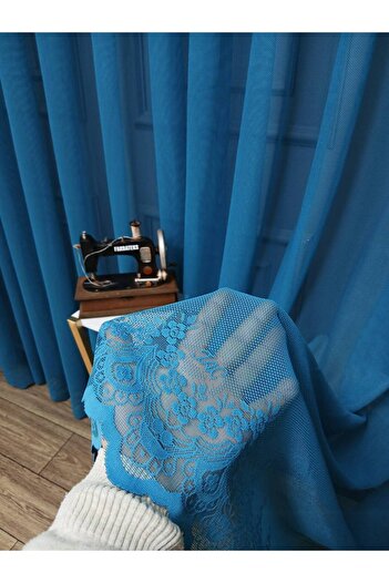 Taç Farbateks Planting Cemre Plain Plain Knitted Petrol Colored Ironing Will Not Ask 2 Kat Pleated Tulle Curtain
