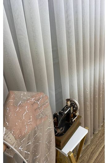 farbateks Olympos Mink - Beige, Gray and Silver Leaf 2 Layer Pleated Tulle Curtain