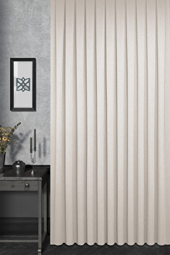 MARİTSA Background Curtain - Satin Series Elegans Pattern Cream Tight Pleat (1X3) Single Wing Curtain