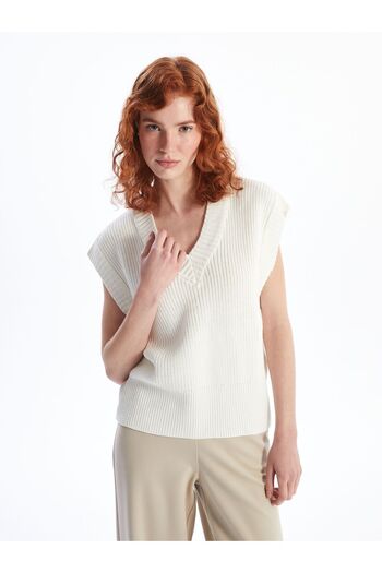LC Waikiki Damen-Strickpullover mit V-Ausschnitt – strukturiertes Design