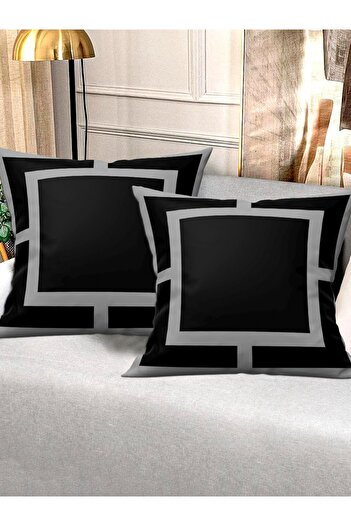 Ardizayn Modern - (Gri - Siyah) Kadife Kumaş 2'li Kırlent Kılıfı (43x43 cm) - Çift Taraflı Baskı