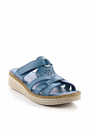 Bambi Kot Mavi Leather Kadın Terlik K04281204903