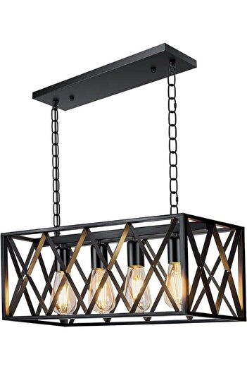 A F N LIGHTING Rectangular 4-Light Kitchen Island Chandelier Black Metal Industrial Pendant Light Hanging Fixture