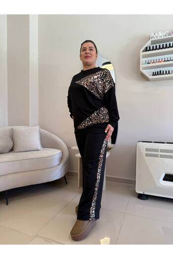 garajmood Black Triangle Leopard Detailed Large Size Bottom-Top Set