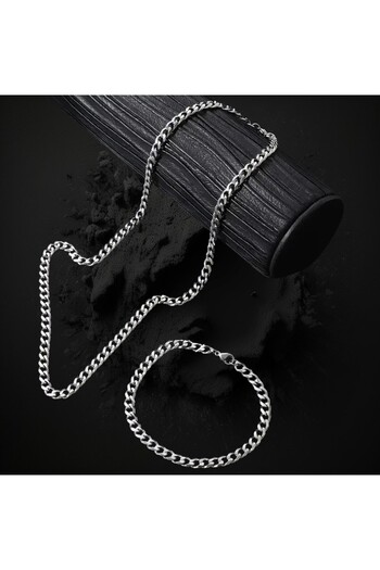 Tasarım Çelik Takı Seti Bileklik Kolye Örgü Zincir Model 0.7 mm 21 - 60 cm Gümüş Silver