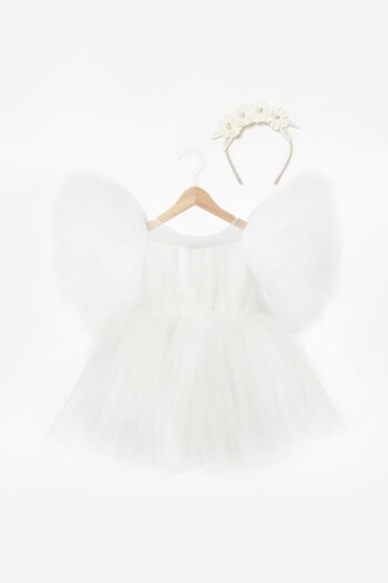 Le Mabelle White Pearl Girl's Tulle Dress with Crown Accessories - Hannah