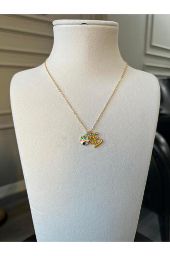 Store Letter E Necklace - with Flower Charm and Chain