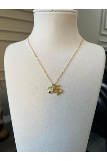 Store Letter E Necklace - with Flower Charm and Chain