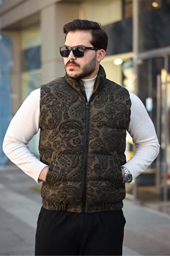 MODAEMAS Men's Flock Printed Puffy Vest