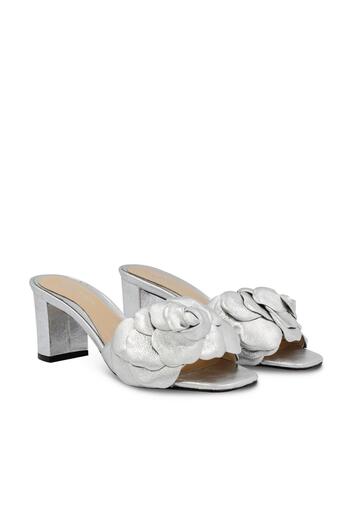 Vario Floral Detailed Heeled Slippers Silver (Si̇lver)