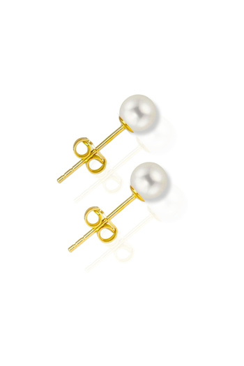 bymissmücevherat 925 Ayar Gümüş Gold Kaplama İnci Taşlı Minimal Küpe 6 MM