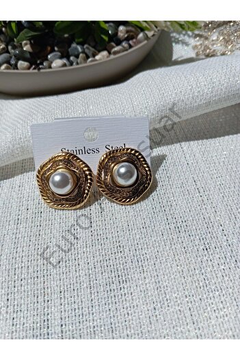 stainless steell Pearl Detailed Rhinestone Steel Earrings