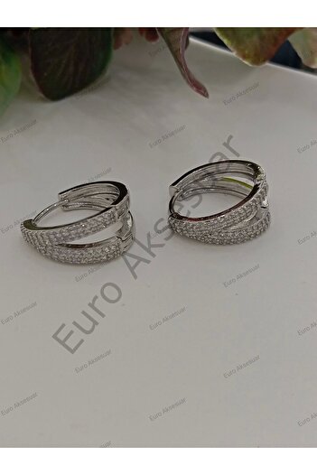 stainless steell Silver Color Double Stone Detail Steel Earrings