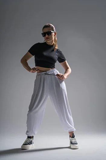 Superbluemexico Unisex Wrinkled Fabric Summer Baggy Trousers