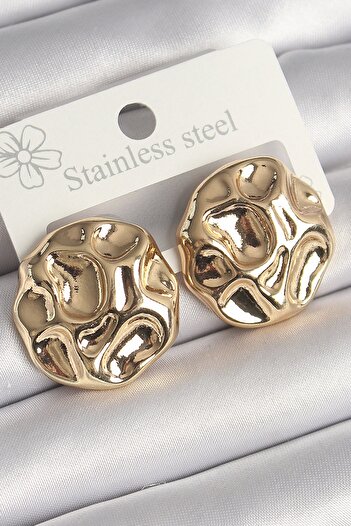 shopwave Brass Gold Color Embroidered Circle Plate Model Women's Earrings