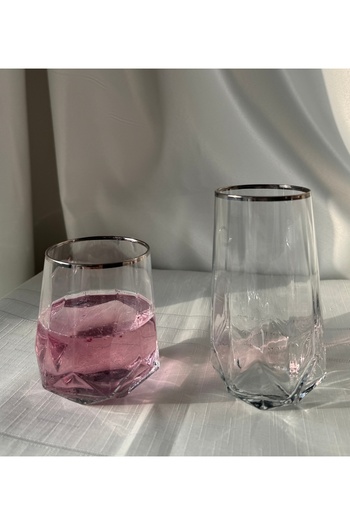Şahika Kristal cama atılan imza Valeria Platinum Set of 12 Water and Soft Drink Glasses