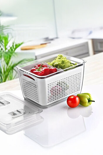Arar Home 2-Piece 2.5 Liter Strainer Compartment Organizer Refrigerator Airtight Storage Container
