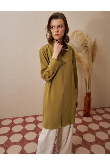 Kayra Zipper Closure Stand Collar Wear Out Khaki