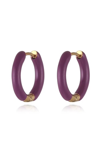 Siya Silver Colorful Enamel Gold Color Small Hoop Steel Earrings