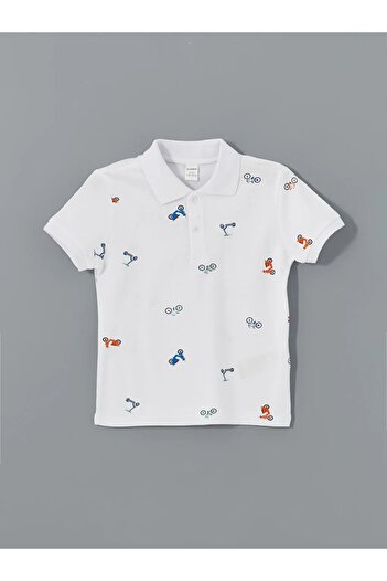 LC Waikiki Lcw Kids White Polo Neck Printed Boys T-Shirt