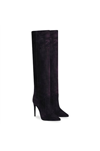 Vario Genuine Suede Thin Heeled Over-The-Knee Women's Boots Black Suede (Black Suede)