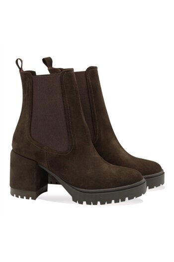 Vario Süet Chelsea Blok Topuk Kadın Bot Kahve Süet(BROWN SUEDE)