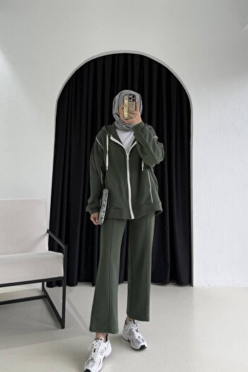 Melike Tatar Khaki Three Thread Piping Suit 32-3410