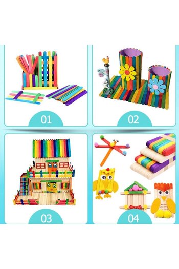 Micostore Set of 100 Colored Wooden Sticks, Accessories for Craft Activities