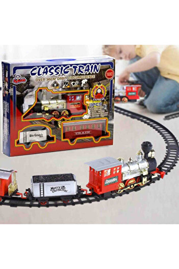 Micostore Electric Train for Children, With Steam, Sounds and Lights, Circuit 13 Classic Pieces