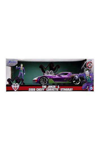 Simba Diecast Cars Chevy Corvette Stingray 2009 and Joker Figurine 1:24 Scale