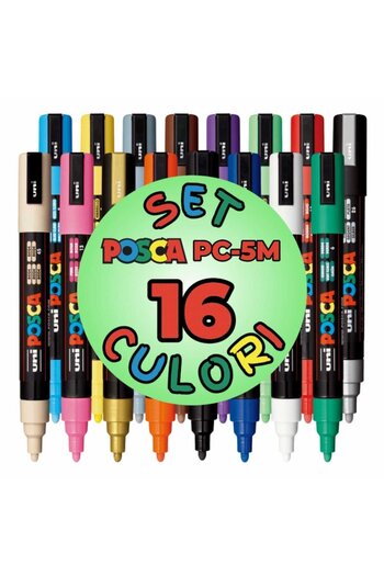 POSCA Set of 16 Markers, Tip 1.8 - 2.5 Mm, Marker Pc-5m, Uni