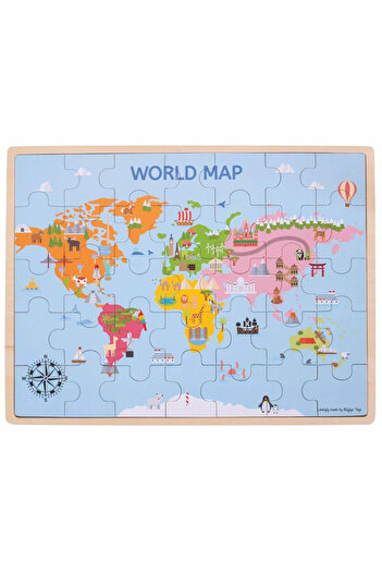 BigJigs Puzzle din lemn - Harta lumii - 35 piese