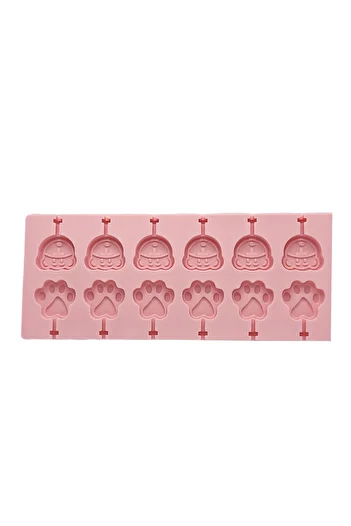 Micostore Silicone Lollipop Mold, 12 Cavities, Bears And Paws, Pink