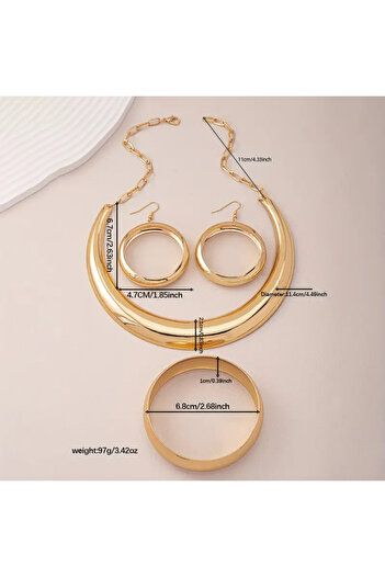 GIFTPALACE Round Pattern Simple Stylish Wedding Invitation Necklace Earrings Bracelet Set for Party