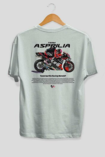 Ankhises TEAM APRILIA Πίσω εμπριμέ Λευκό μπλουζάκι Oversize Crew λαιμόκοψη βαμβακερό Ανδρικό Γυναικείο