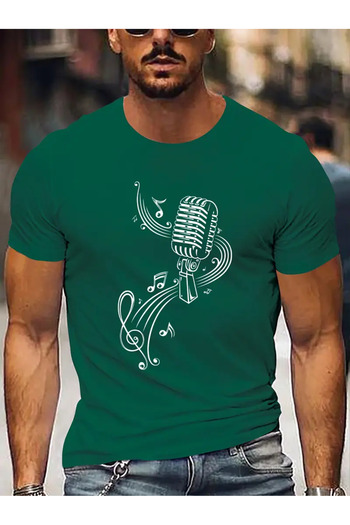 PENTHİLUS Men's Microphone Printed T-Shirt Graphic Design Summer Daily Casual T-Shirt