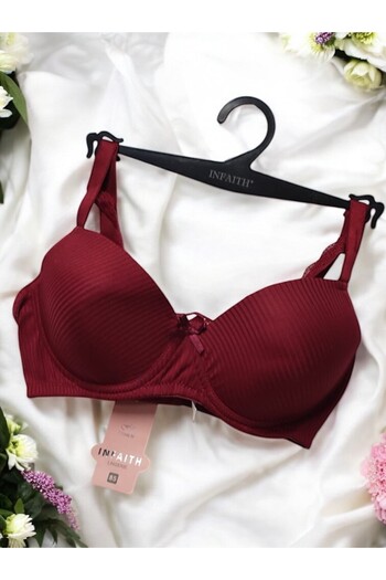 enmodaiçgiyim Burgundy Lace Front Rope Detailed Unpadded Women's Bra