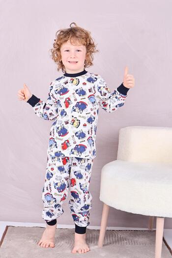 Mutlu City Set pijamale băiat/bebe 100% bumbac 1850-albastru închis cu cărucior
