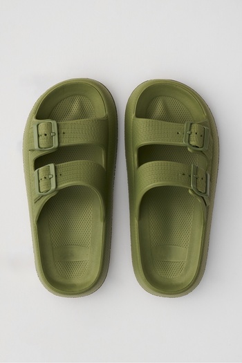 OZYO Lily Khaki Double Band Eva Platfrom Daily Summer Beach Slippers