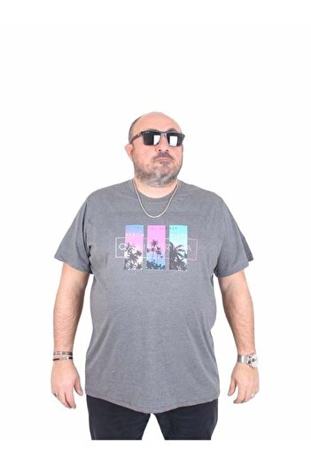 Starbattal Men's Big Size Crew Neck T-Shirt California 25145 Anthracite Melange