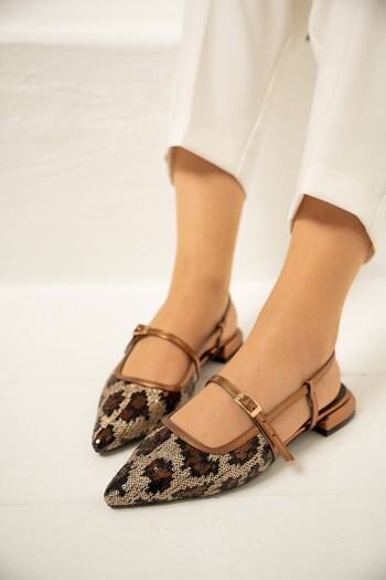 LAMİNTA Pepuza Copper Buckle Sequin Patterned Women's Ballerinas