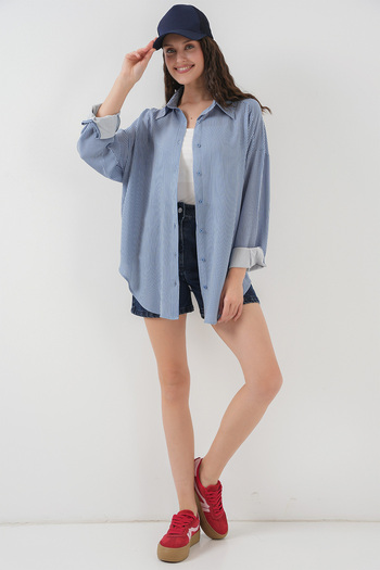 Bigdart Γυναικείο ριγέ πουκάμισο Oversize 20295 - Indigo