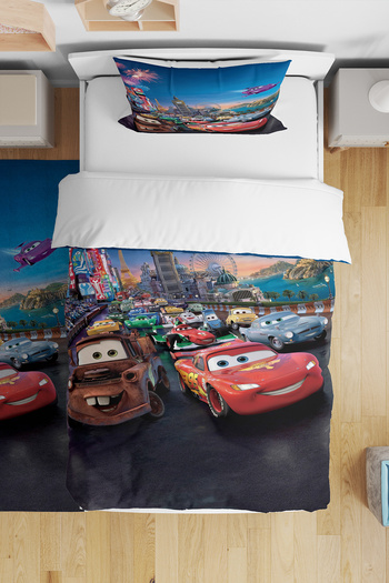 BelezaHome Red Navy Blue Lightning Mc Queen Cars Single Baby Kids Bedding Set
