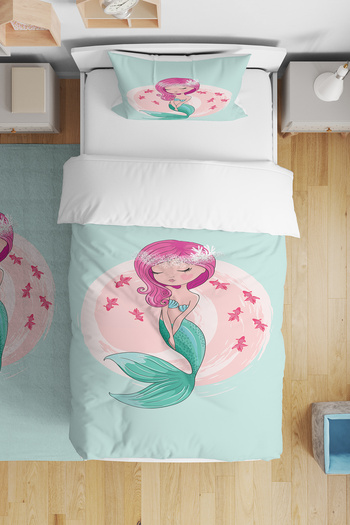 BelezaHome Turquoise Pink Mermaid Single Baby Kids Bedding Set